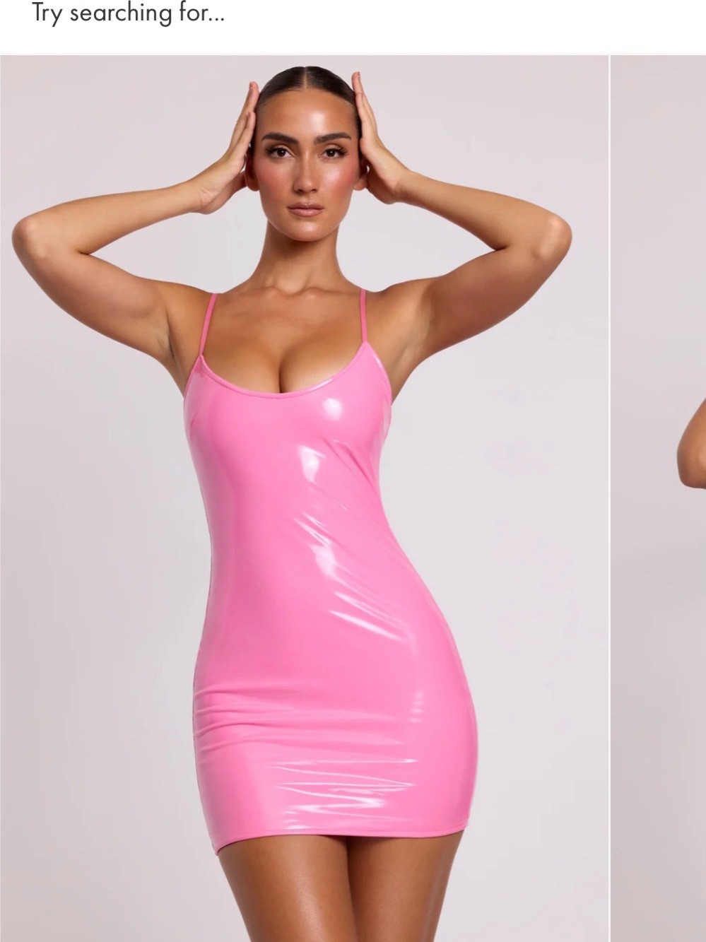 Oh Polly Pink Vinyl Spaghetti Strap Mini Dress